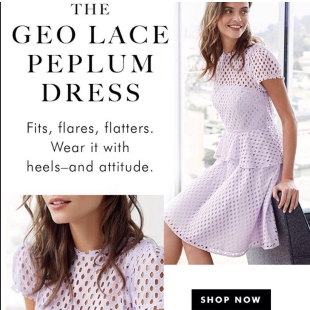 BANANA REPUBLIC Lace Eyelet Peplum Fit-and-Flare Dress in Lilac lavender GMG